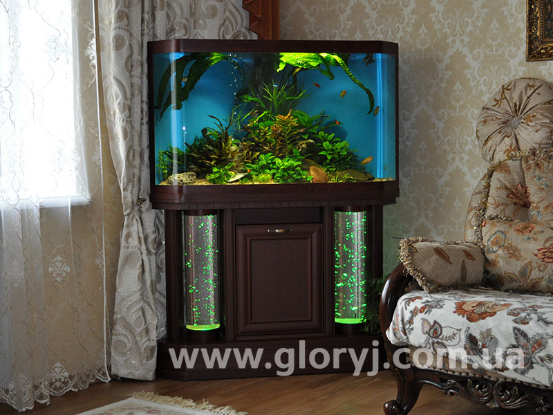 Кутовий акваріум з колонами